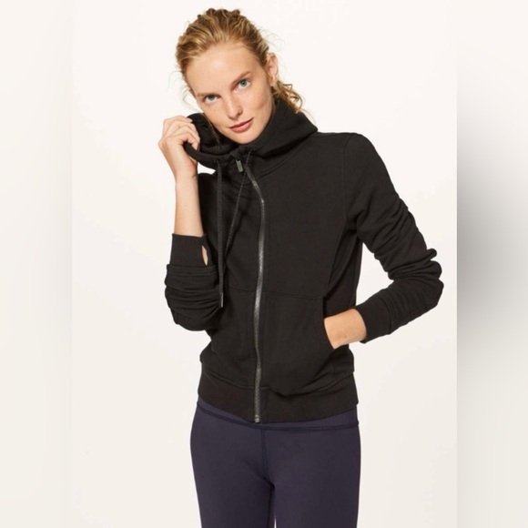 lululemon athletica Tops - Lululemon Womens 2 Press Pause Black Full Zip Hooded Jacket Stretch French Terry